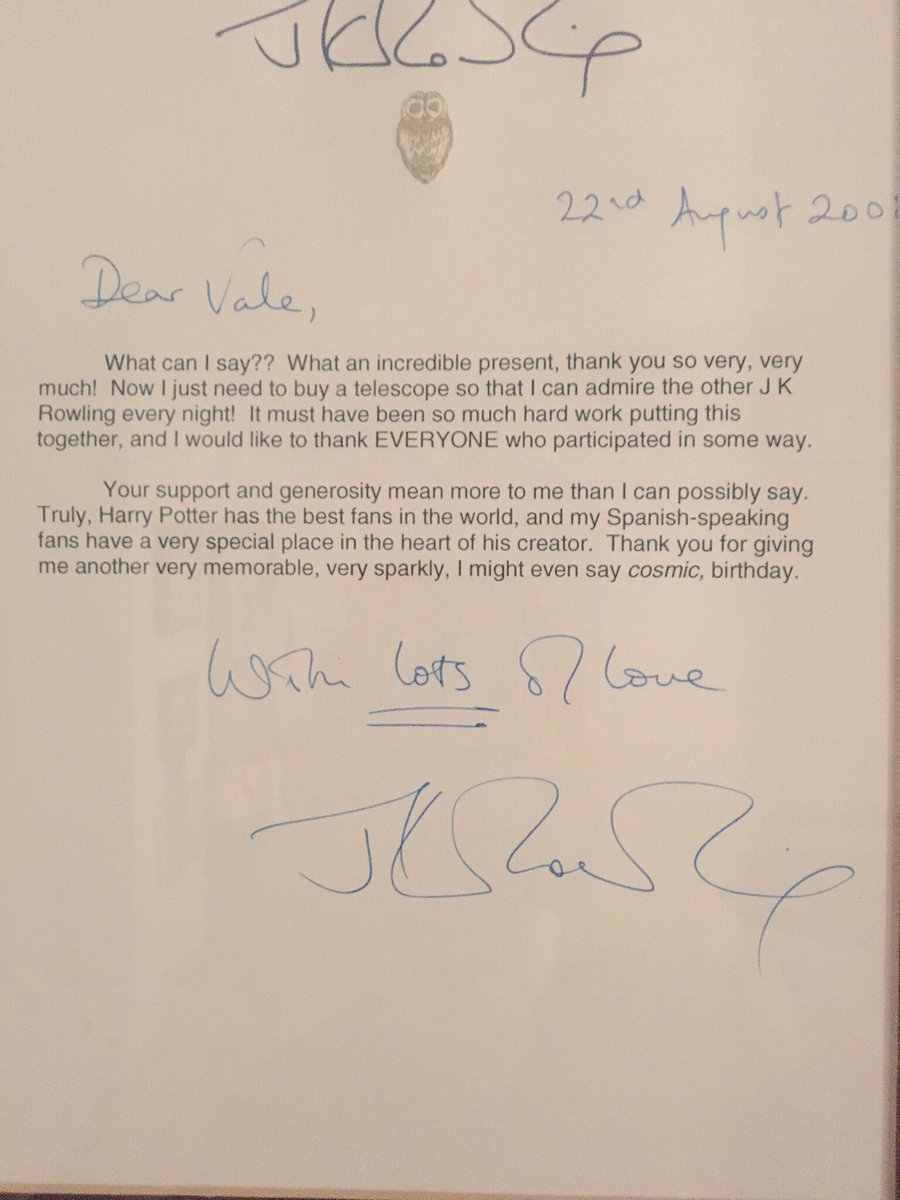 HarryPotterLa's tweet photo. Thank you @jk_rowling for everything❤️ I share these letters from you to @ValeWolf acknowledging your Latino &amp; Hispanic fans #HarryPotter20 https://t.co/cJ6FcmYnzn