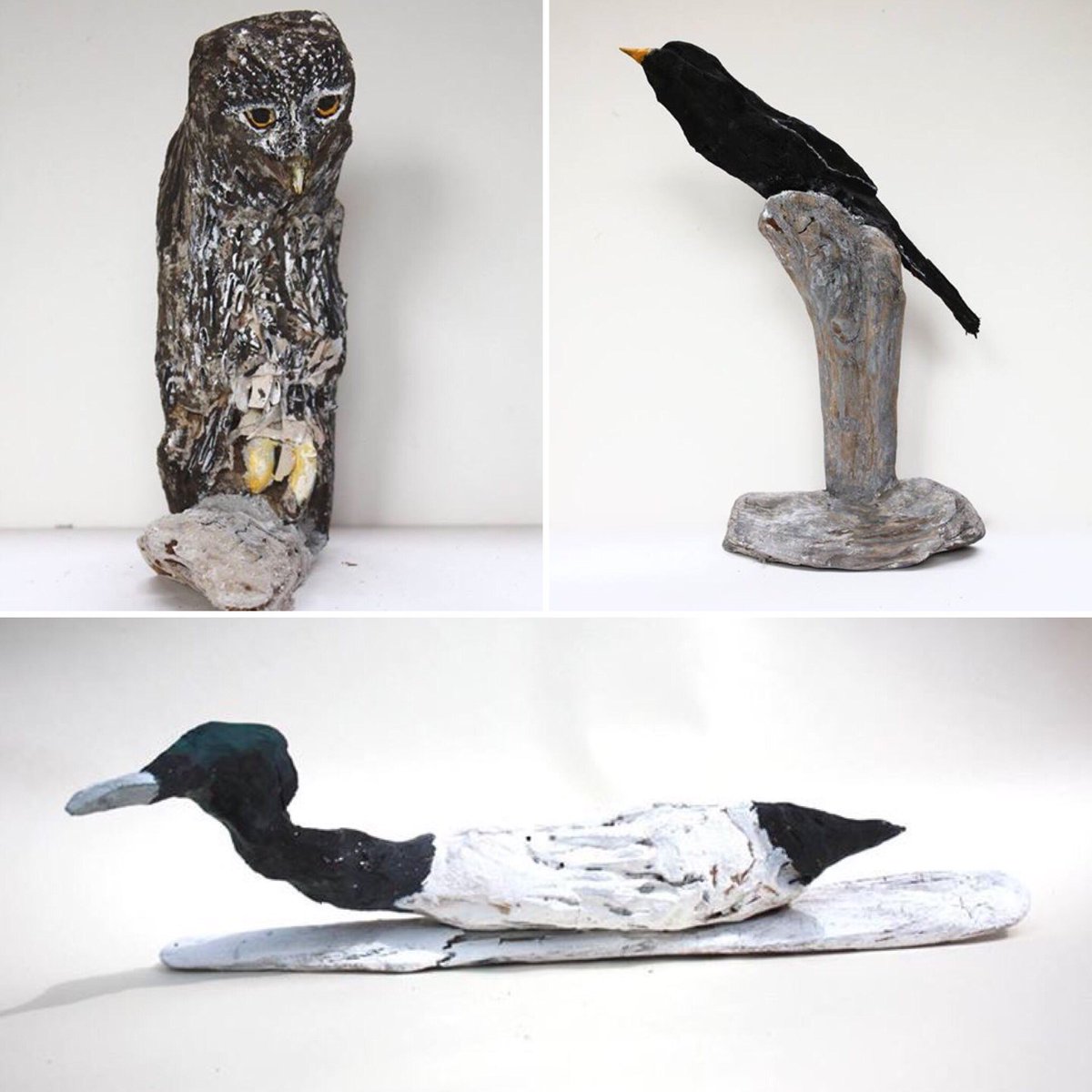 Zomaar bij ons binnengevlogen: deze prachtige drijfhoutvogels van #Janheinvanrooy kunstmagazijn.nl/vitrine-exposi……/