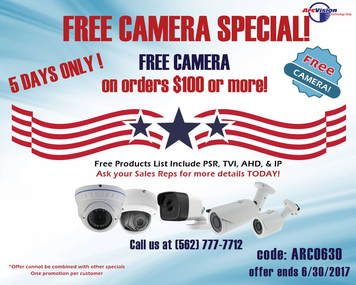 ArcVision_Tech's tweet image. #FREECAMERA with purchase of over $100! It's easy as that! Call us now at (562) 777-7712 for more info! #CCTV #surveillance #securitysystems