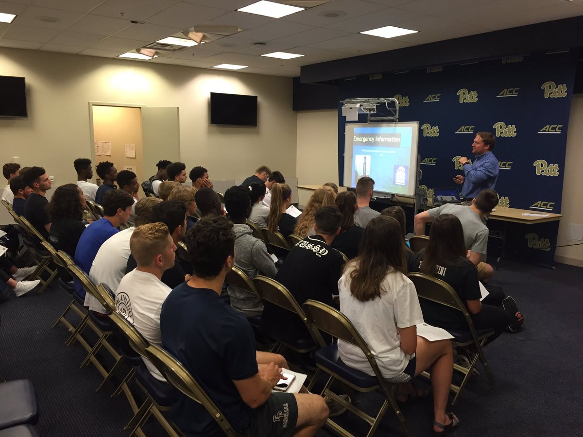 Pitt_LIFESKILLS's tweet photo. Thanks to @pittreslife for imparting  important knowledge to our new student-athletes! Big part of being a #ProudPittPanther . #H2P https://t.co/t8IymjfzMI