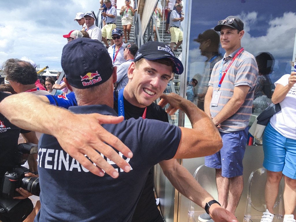 RBYAC's tweet image. Sport Director Hans-Peter Steinacher congratulates 2013 Red Bull Youth America's Cup winner @peteburling on his America's Cup victory!