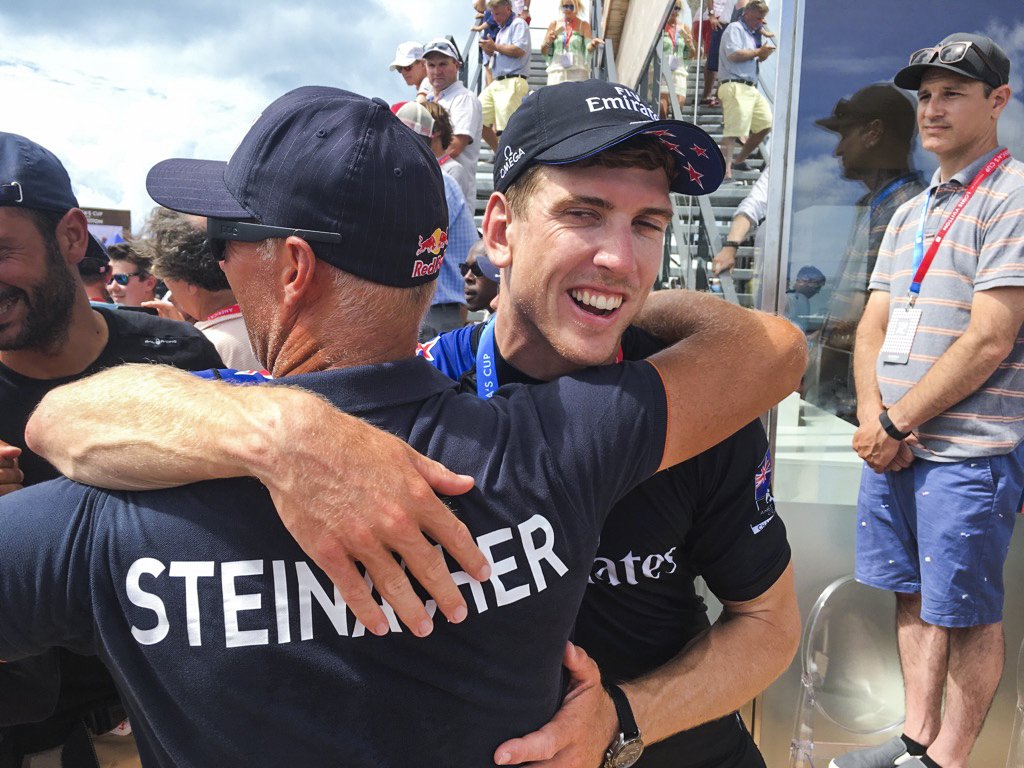 RBYAC's tweet image. Sport Director Hans-Peter Steinacher congratulates 2013 Red Bull Youth America's Cup winner @peteburling on his America's Cup victory!