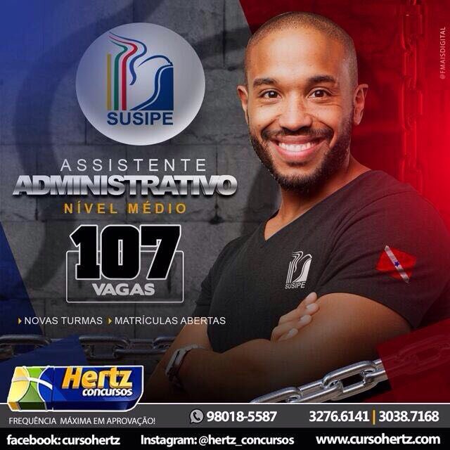 HertzConcursos's tweet photo. SUSIPE⤵️
No edital da #Susipe está confirmado 107 vagas para Assistente Administrativo
✔️Novas turmas: 30.06.17 https://t.co/TBzc3ZH4La