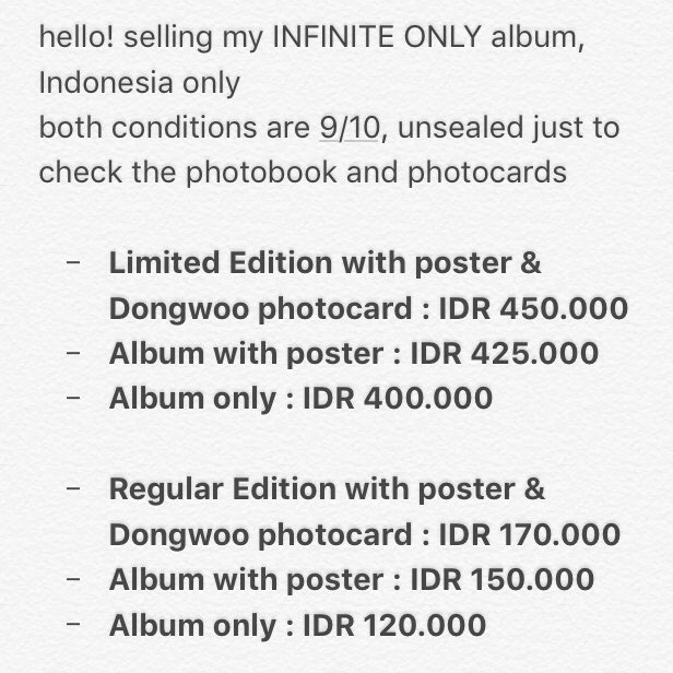 dlnfhsk's tweet photo. [HELP RT] WTS : INFINITE ONLY Limited &amp; Reg Ed negotiable price, Indonesia only https://t.co/yWwRvZmtOM #INFINITE #INFINITEONLY #인피니트