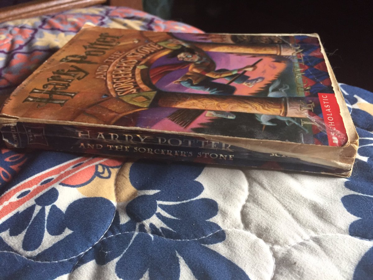 magsholm's tweet photo. In honor of #HarryPotter20 I present my first copy of HP, barely held together with tape. https://t.co/SilVWmaJIf