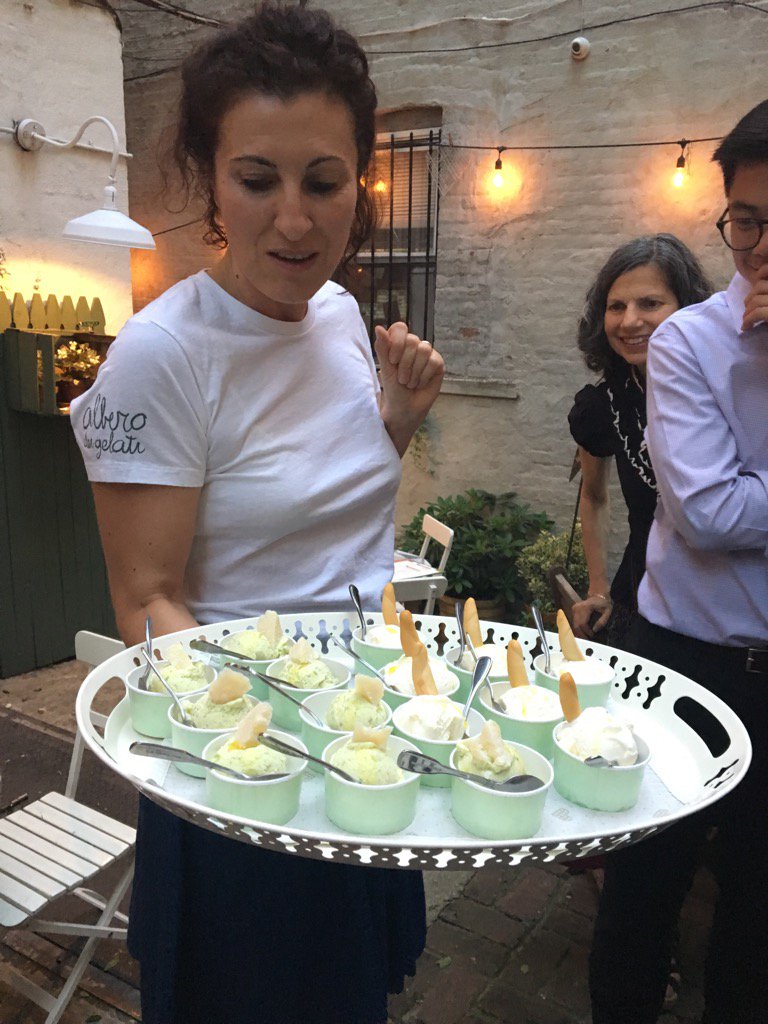maggshi's tweet photo. The lovely Monia and her savory asparagus and olive oil gelato @SlowFoodNYC @alberogelatiny #gelato #happyhour https://t.co/r9xosI3S8h