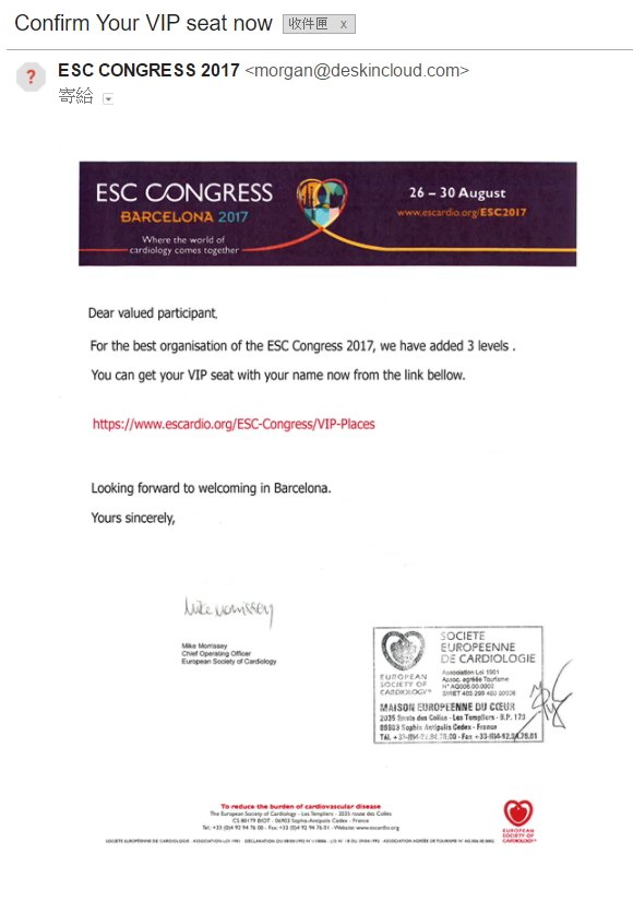 ChunYuanChu's tweet photo. Web Fraud and Phishing Warning for Oncoming ESC2017 in Barcelona !
#WebFraud #Phishing #ESC2017 https://t.co/0MbEQRqatk
