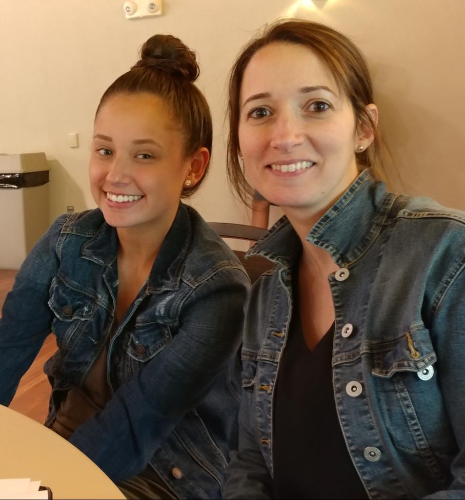 Freibauer's tweet photo. Santana and Ms Braga wait to share winning essays at SNP #TurningPointsTLP @assumptionlion https://t.co/68bkrQw3BM