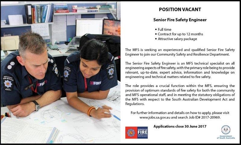 SA_MFS's tweet photo. #ICYMI: @SA_MFS is looking for an experienced and qualified Senior Fire Safety Engineer. Applications close 30 June: https://t.co/Tpxie4cMDN https://t.co/84vZT4zlXu
