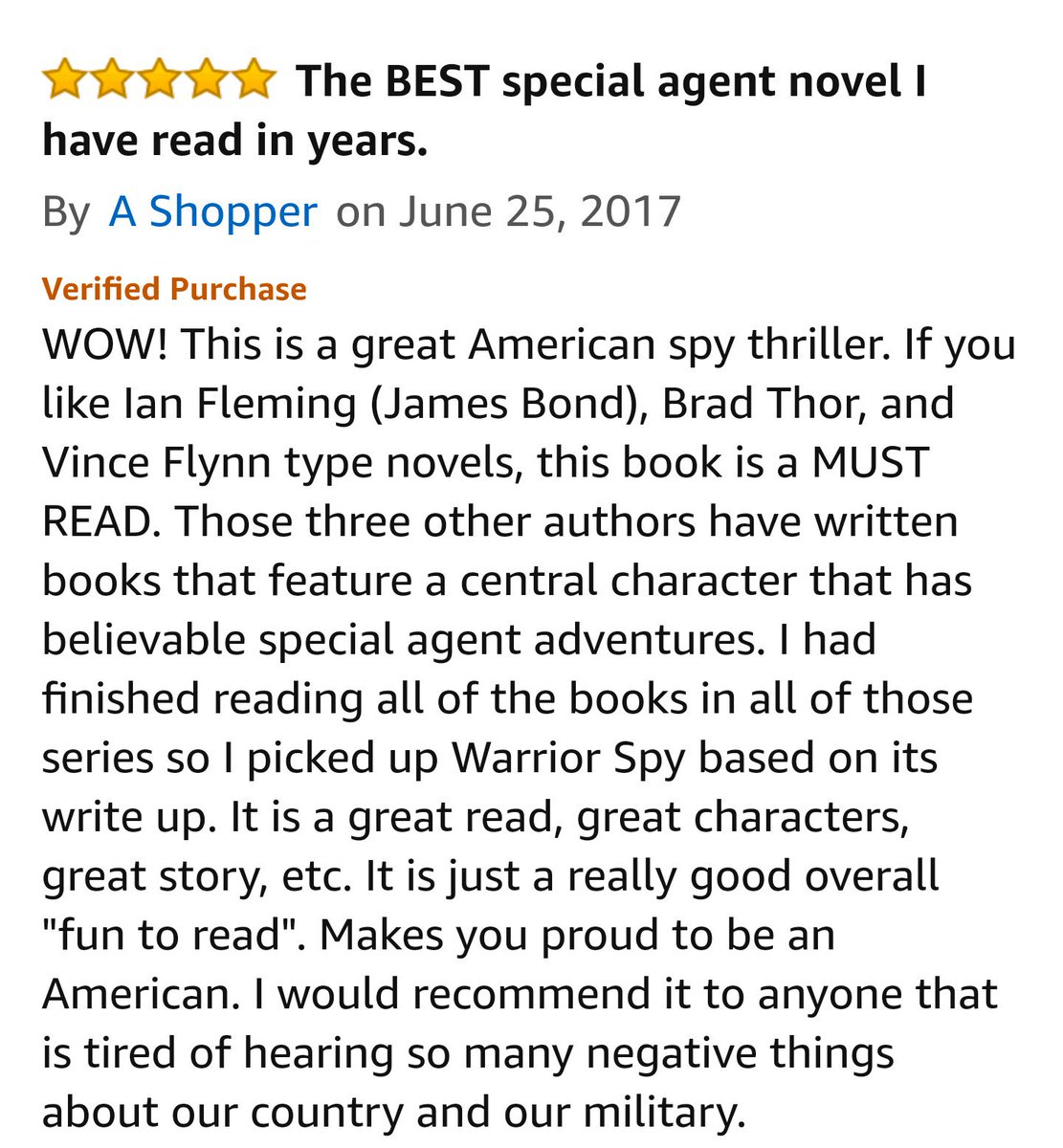 DonyJayBooks's tweet photo. Love this. #TheWarriorSpy (my 1st book) just got another great review. Thx "A Shopper!" Thx to all my readers! I love you guys! #Grateful https://t.co/nIA1Nywodt