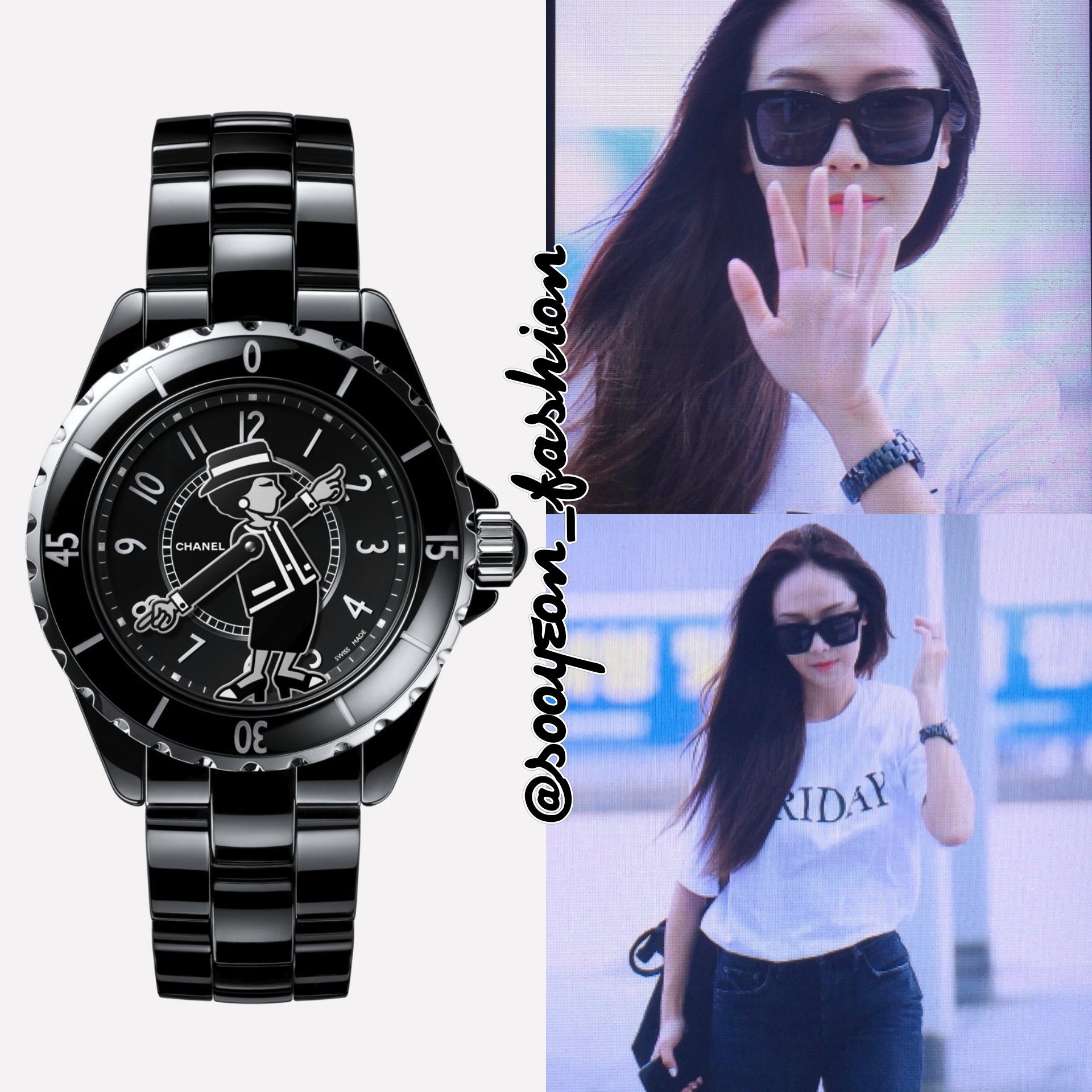 jsy fashion on X: 170627 Jessica Jung @ Incheon Airport CHANEL:  Mademoiselle J12 Watch (Black), $7,200    / X