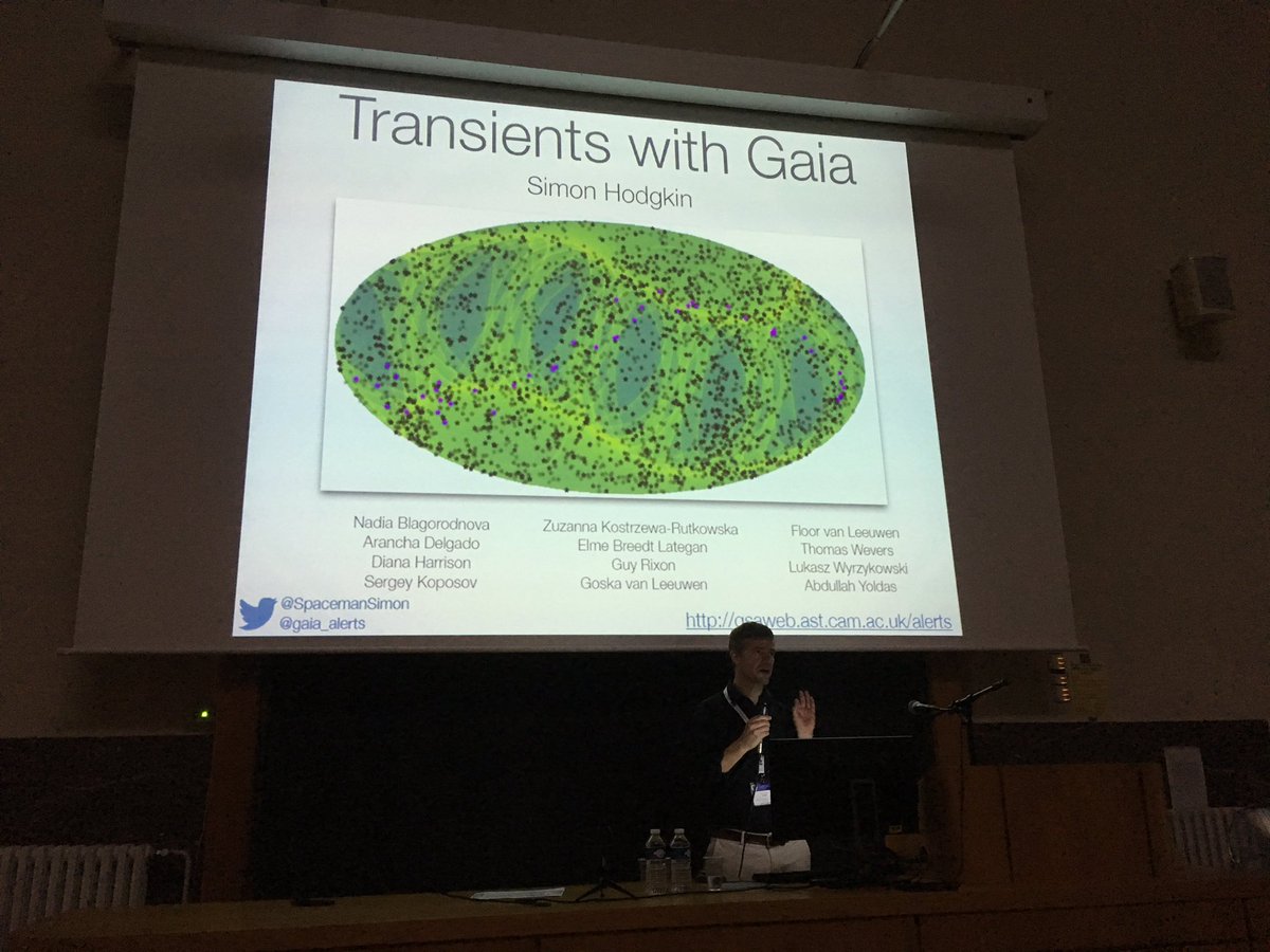 Jos_de_Bruijne's tweet photo. .@SpacemanSimon presents the #GaiaMission transient sky: SNe, flare stars, CVs, microlensing events, eclipsing AM CVn, ... #ewass2017 https://t.co/0EwfOZBvil