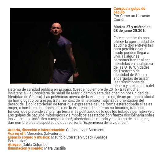 M27 y X28 20:30 #CuerposAGolpeDeBáculo de @COMOUNHURACAN #VO2017 #LGTBI #WorldPride2017 <a href="/desviadosqueer/">Desviados</a>