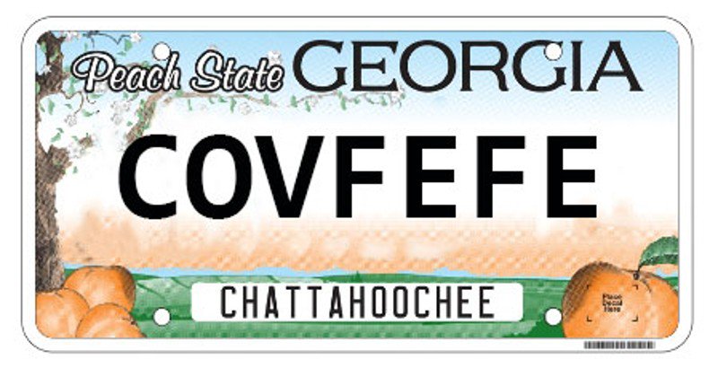 ajc's tweet photo. ‘Covfefe’ on list of banned vanity license plates in Georgia https://t.co/mn7qLUynYE https://t.co/CvNSB2ia6P