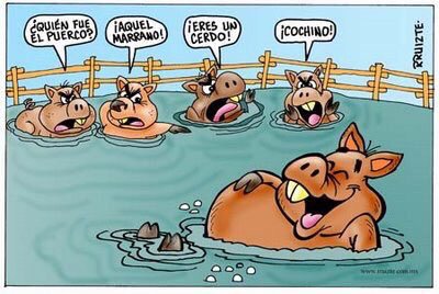 "Tu corrupto es peor que el mío. Mi partido es menos sinvergüenza (o inútil) que el tuyo" (con el perdón de los cerdos por el símil).