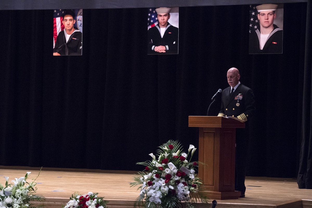 US7thFleet's tweet photo. Sailors, family and friends from #USSFitzgerald gather for a memorial honoring the #Fitzgerald7 who died June 17. https://t.co/QPpHDtwxiM