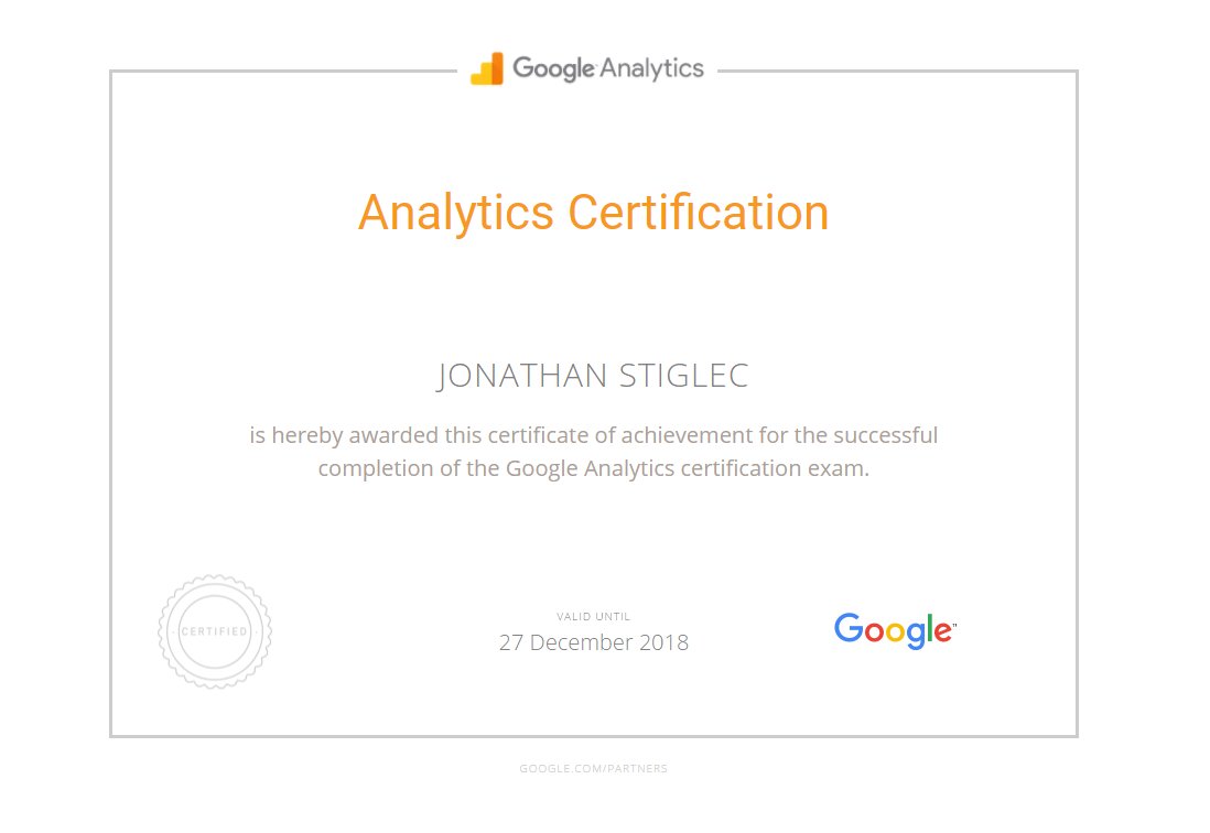 jonathanstiglec's tweet photo. Congratulations on 93% pass score for @googleanalytics certification me. 👏 #analytics #googleIQ #googleanalytics #analyticscertification https://t.co/aLmKF8Dzms