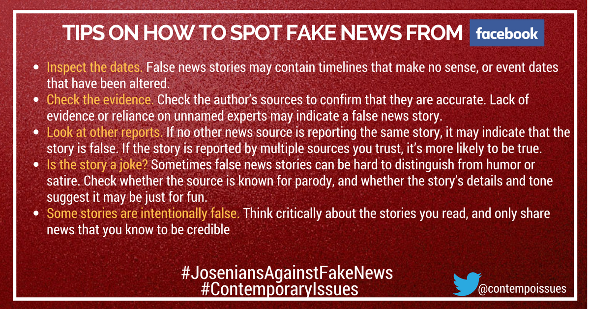 ContempoIssues's tweet photo. Let's join the online revolution in fighting fake news.Stop Sharing Fake News!

#JoseniansAgainstFakeNews #ContemporaryIssues https://t.co/xzRdGkexL9