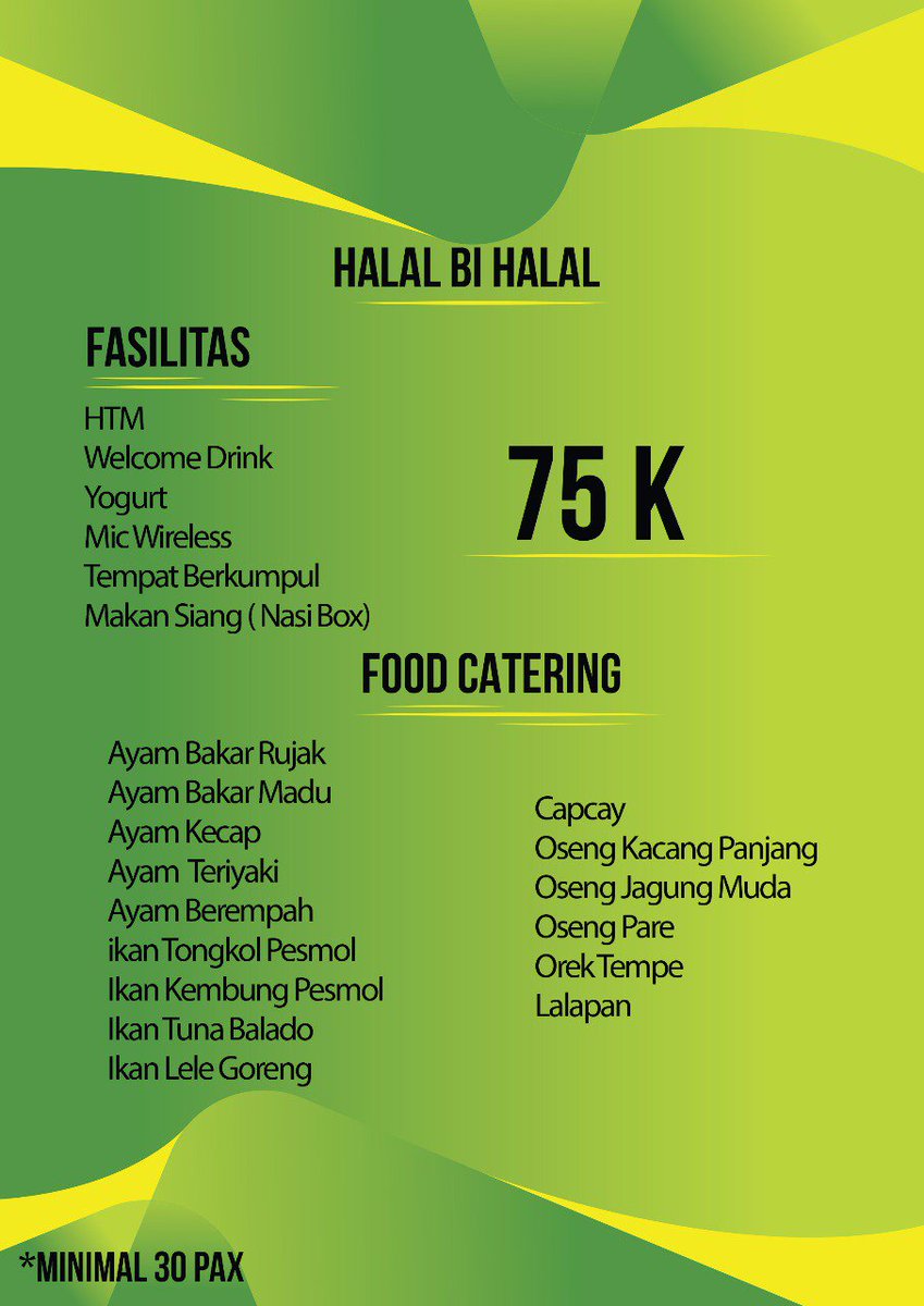 New Package Halal Bi Halal D'Kandang sudah include gift dan makan siang hanya 75k/Pack.

Reservasi&amp;info: WA 0822-9957-7120
Term&amp;Conditional
