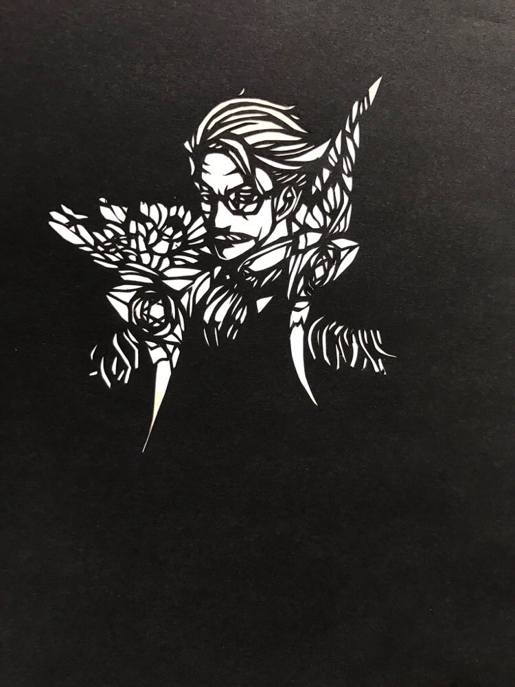 brain23_f's tweet photo. こっちでも切り絵載せとく。1時間でこんくらい進捗、人様の線画切らせて頂いてる。1枚目は完成、3-4枚目は黒弓と新茶のネタバレ注意。人物曲線多いのでTFに比べると遅い https://t.co/4tB5TLKDOs
