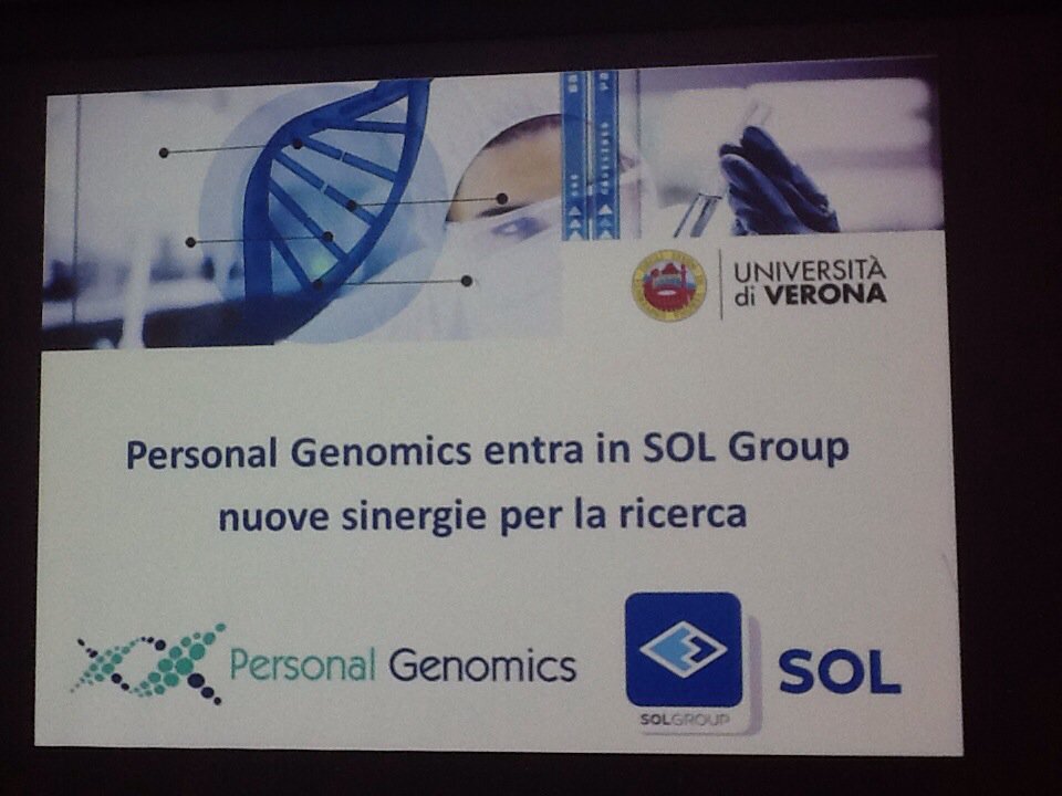 UniVerona's tweet image. Presentata la nuova sinergia fra Personal Genomics e SOL Group  @PersonalGen @SOLGroup2 @mdelledon #univr