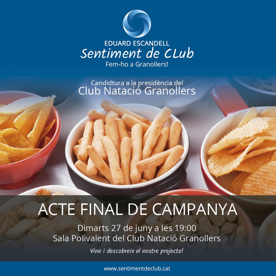 Sentimentdeclub's tweet photo. ACTE FINAL DE CAMPANYA. Dimarts 27 de juny a les 19.00h a la Sala Polivalent del Club. Resòl els teus dubtes, conèix als candidats, berenar. https://t.co/r9kLtClCP4