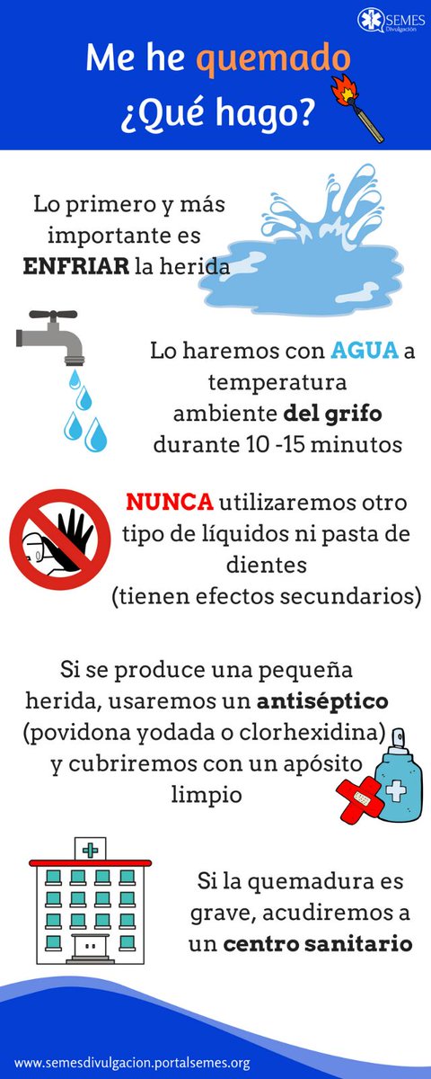 No tienes claro como actuar ante una quemadura? Aqui van unos sencillos consejos #DivulgaSEMES