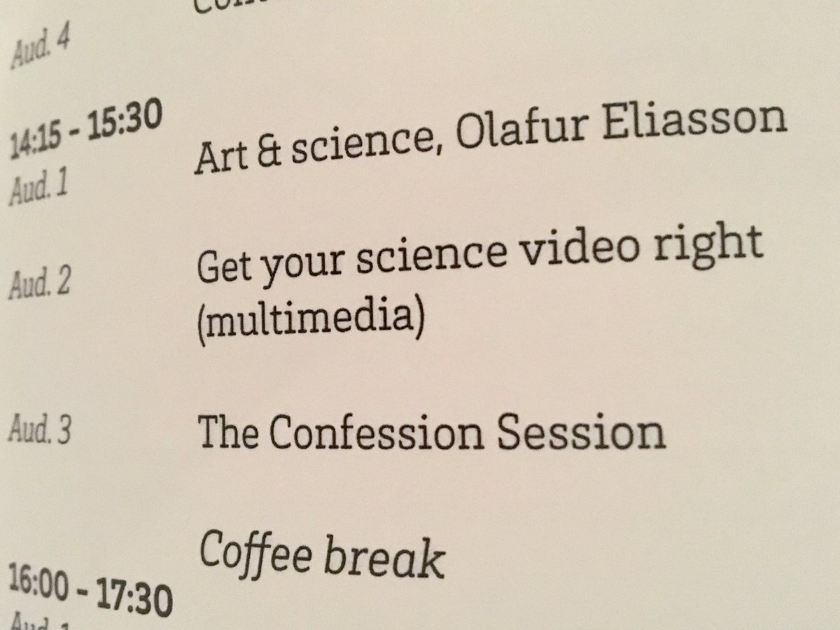 Confession session colliding with Olafur Eliassons's keynote – What sin did we do to deseve this? :-D #ecsj2017 @xajieda <a href="/UllaJrvi/">Ulla Järvi</a>