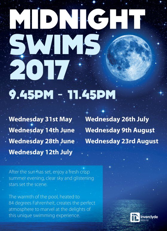 InverclydeL's tweet image. #Midnightswim @GourockOutdoorPool tomorrow night. Spaces available! Book tickets now, call 01475 213122 or pop along tomorrow from 9.45pm 🌛