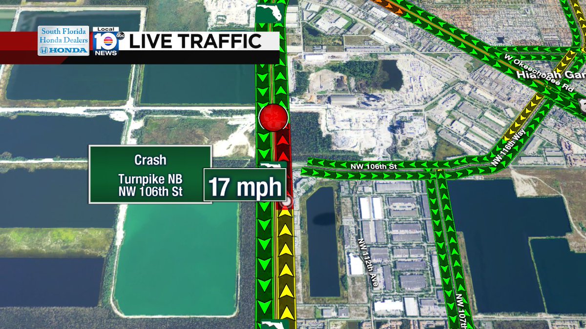 Crash on Turnpike NB at NW 106th St #traffic https://t.co/ujYQMG8cnp