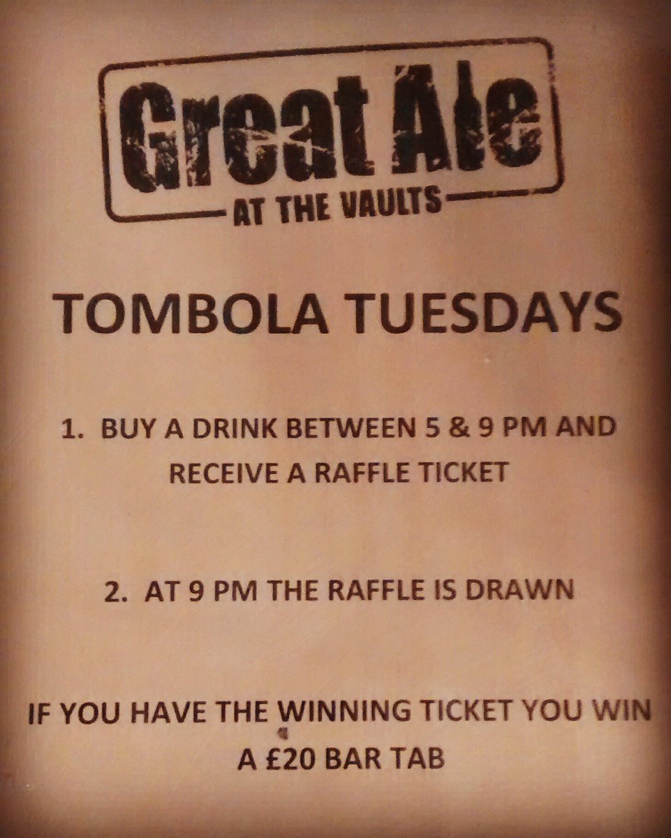 greatalevaults's tweet photo. Free money baby! What can be better than money to spend on booze, get down for 5 oclock! #freebartab #tuesdaytipple #tuesdaytreats https://t.co/2mBZL0BaNV