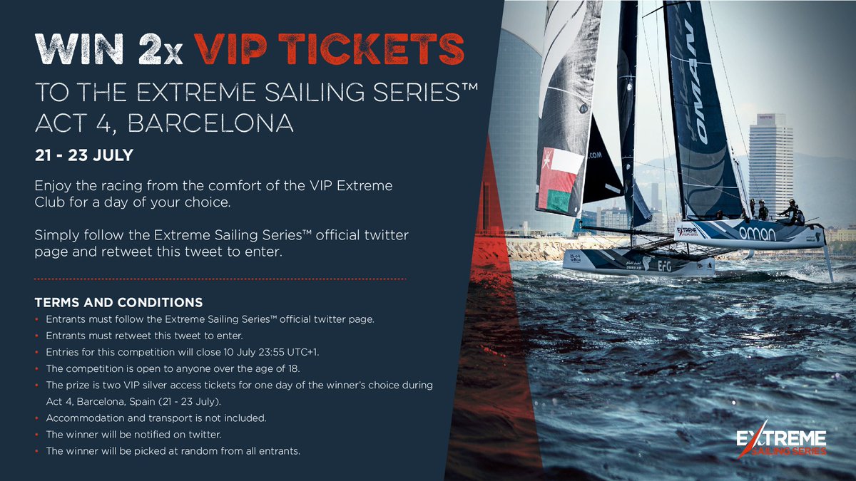 extremesailing's tweet photo. #COMPETITION: Follow the official #extremesailing @Twitter &amp; #Retweet this tweet for a chance to go #VIP for a day at Act 4 #Barcelona #Win https://t.co/iRMTjXdmH6