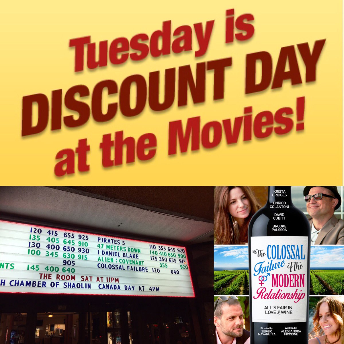 $5 #tuesday @ImagineCarlton !  #ColossalMovie <a href="/ricocolantoni/">Enrico Colantoni</a> #indiefilm @1stweekendclub <a href="/Telefilm_Canada/">Telefilm Canada</a> <a href="/sergiodirector/">Sergio Navarretta</a> #canadafilm #comedy