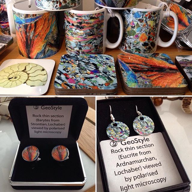 lochabergeopark's tweet photo. New @SciArtImages #GeoStyle in the VC! Mugs & coasters are back with new cufflinks & earrings! #rockthinsection s taken from #Lochaber https://t.co/mdejt0YeO5