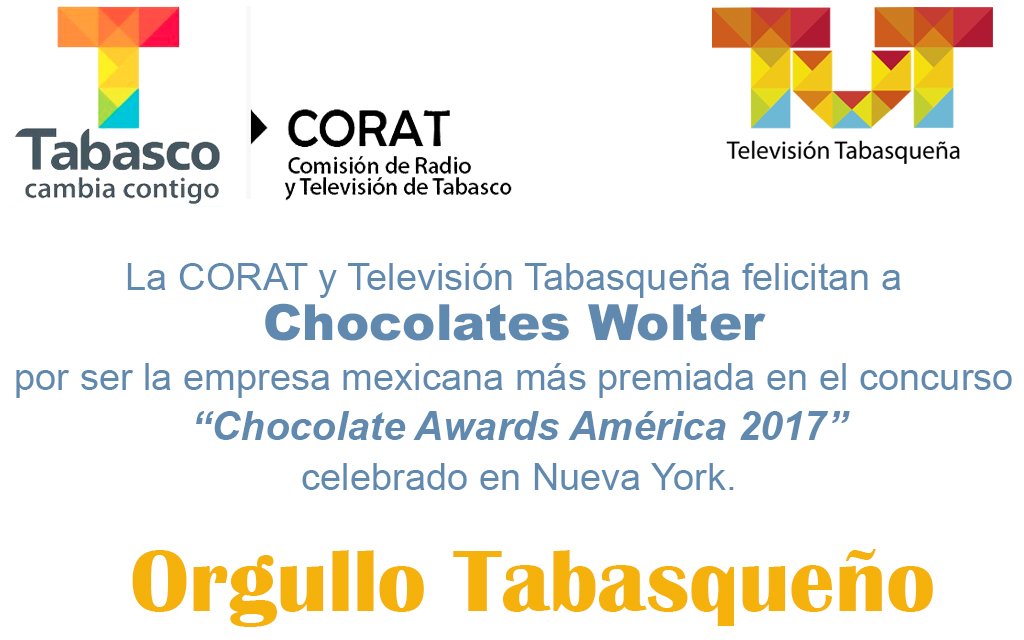 En <a href="/ChocolateAwards/">Chocolate Awards</a> "America 2017" la empresa tabasqueña recibió 3 platas y 2 bronces ¡Que sigan los exitos! <a href="/ChocoWolter/">Wolter Chocolate</a> #OrgulloTabasqueño