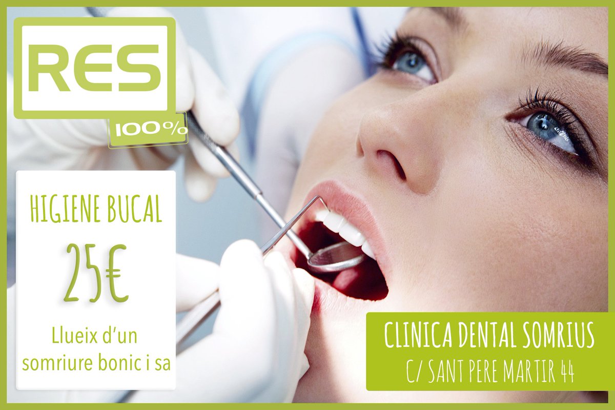 RESCatalunya's tweet photo. CLINICA DENTAL SOMRIUS
50%RES
Aquest estiu somriu més que mai!!!
HIGIENE BUCAL a 25€ al 100% RES
Contacte: 972 262 478
#higienebucal #olot https://t.co/cxCdnFXYfH