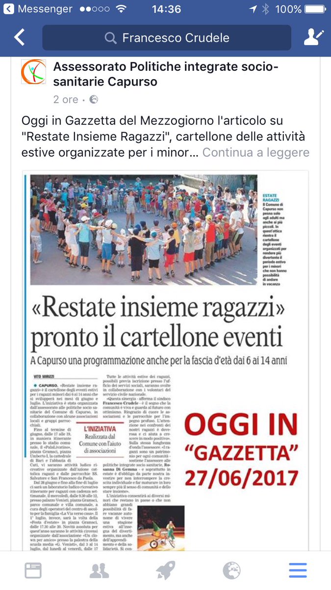 fcrudele's tweet photo. #Capurso #sociale top attenzione per i ns giovani @donTonio66 @micheleemiliano @Dom_DeSantis @mic_laricchia @GiardinoVito @JohnnyCalabrese https://t.co/HBIs6lysSR