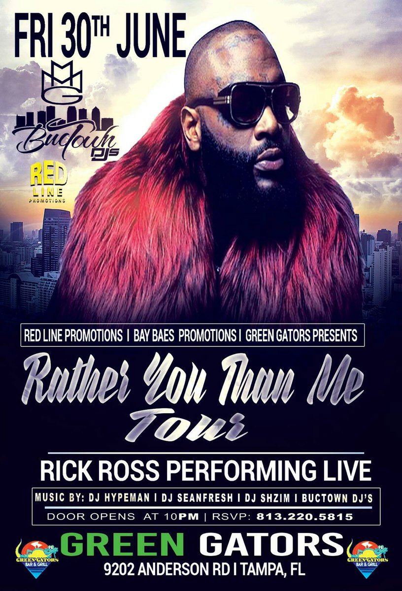 DjDouchie813's tweet photo. This Friday Don't Miss @richforever Live In Concert @greengatorsofficial 
#BucTownDJs
#RatherYouThanMeTour https://t.co/Aftny1nAeH