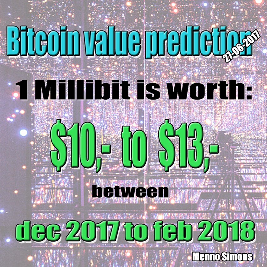 timeblockchain's tweet photo. #Bitcoin #value #prediction. One #Millibit is worth $10,- to $13,- #dollars between december 2017 and february 2018. https://t.co/6Kbt6I7XYL