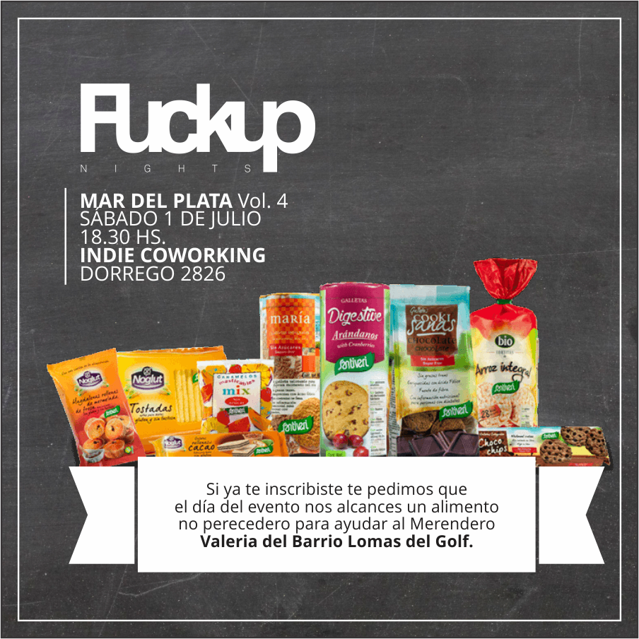 FunMdp's tweet image. Esta próxima edición será la primera a beneficio. Si ya te anotaste en fuckupnightsmdp.eventbrite.com.ar recordá el día del evento llevar tu alimento!