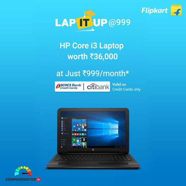 Comparometer's tweet photo. Check out the amazing offer on HP i3 Laptop on #Flipkart #LapItUp store https://t.co/E84XllXjgn #BackToCollege #OnlyonFlipkart #PreGSTSale https://t.co/oLpOdXmljK