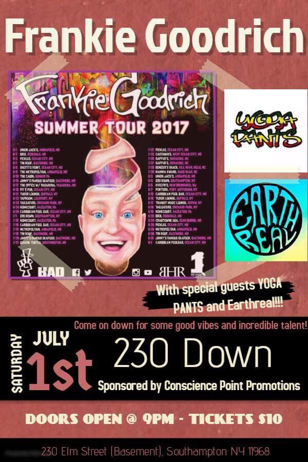 230Down's tweet photo. Join @frankiegoodrich &amp; Friends this Saturday night at 230 Down with #Earthreal &amp; #YogaPants 9pm//21+//$10 #Hamptons2017 #LiveMusic https://t.co/AC5Ztn3YkX