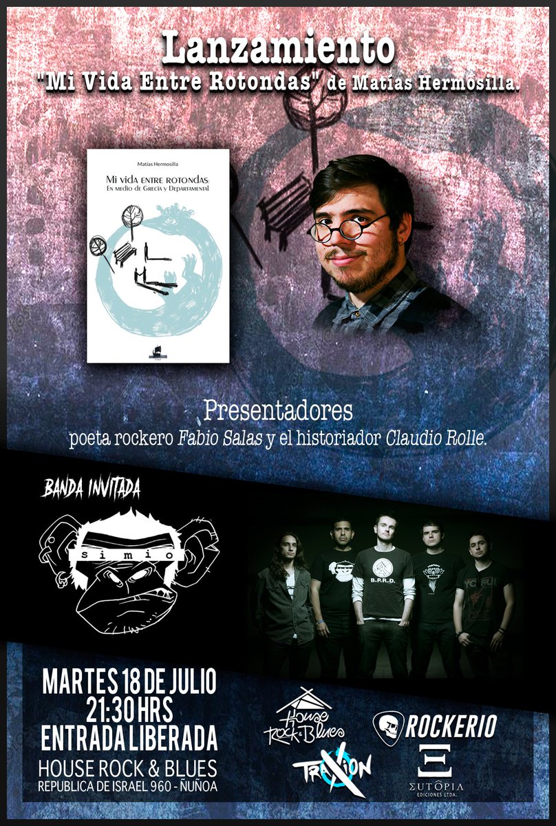rockeriocl's tweet image. Nuestro columnista @Matias_Hermo lanza su primer libro junto a @SIMIO_ROCK en @houserockchile con entrada Liberada: bit.ly/2rXNkwq