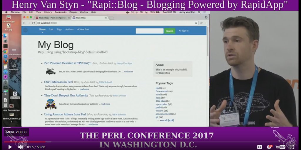 vanstyn's tweet image. Video of my talk on Rapi::Blog - all-new @PerlRapidApp blogging platform - is now online! rapi.io/tpc2017 #tpc2017dc #RapidApp #perl