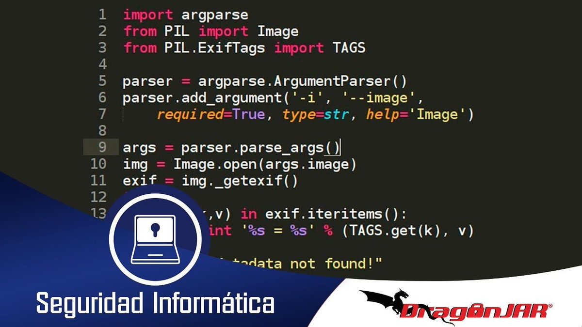 DragonJAR's tweet photo. Simple script para extraer metadatos de una imagen en Python, intégralo fácilmente en tus implementaciones
https://t.co/pwYNo3vgz2 https://t.co/fSAGI4WDW8