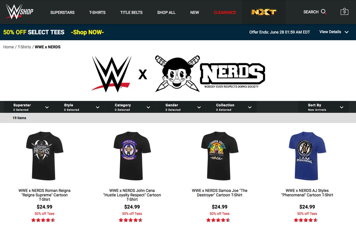 NERDSClothing's tweet photo. 50% off our entire collection over at the @WWEShop grab some new or old tees from us!! https://t.co/X66gyE8ywk https://t.co/ZOtOMVzQk1