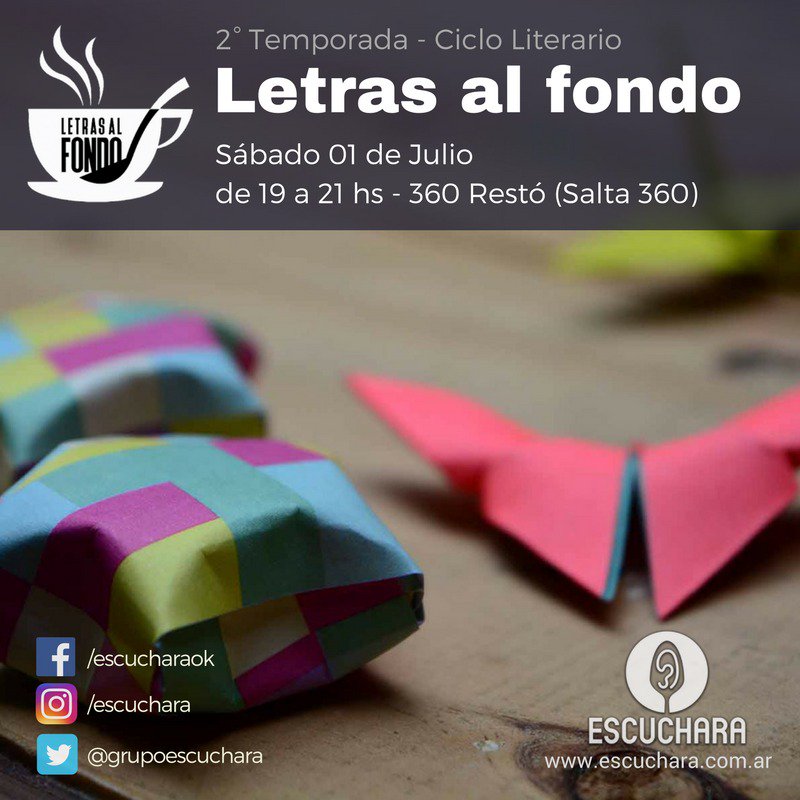 grupoescuchara's tweet photo. Este sábado #CaféLiterario #LetrasAlFondo, organiza #EsCuchara, coordina #ZaidaKassab, así #LlenoDeHashtags #ÉquisDé https://t.co/E8UbtDtXEE