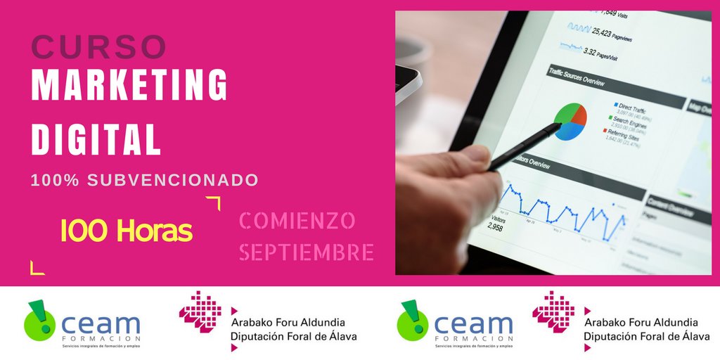 Curso    MARKETING DIGITAL  100 Horas

100% Subvencionado

Lunes a Viernes - 9 a 14 h

+info··· bit.ly/2th5ygk

#Formación #Vitoria