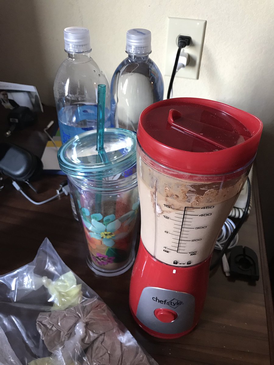 roxstronglife's tweet photo. Hotel fitness center not open til 6? Use computer bag as weight. 
No blender for shake? Packed my own. #NoExcuses https://t.co/Icr3HXpoAk