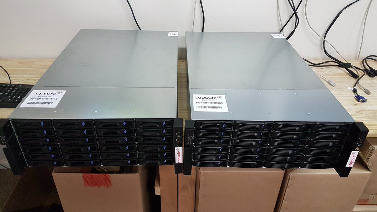 capsule_sec's tweet photo. Shipping today 2xCAPS-ICE24 to complete a @BoschSecurityEU BVMS System in a prison of our province. 48 x 8TB @Seagate Skyhawk drives. https://t.co/mHpOi47vCu